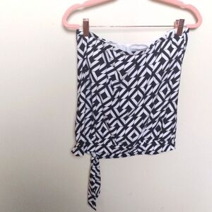 Athena Black and White Abstract Print Side Tie Bandeau Tankini Swimsuit Top